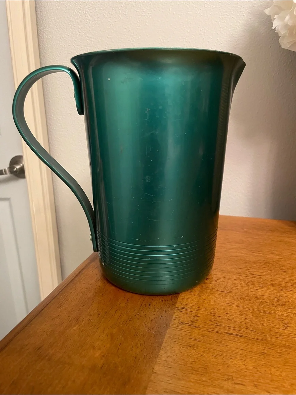 MCM Vintage Collectible Green Aluminum Pitcher